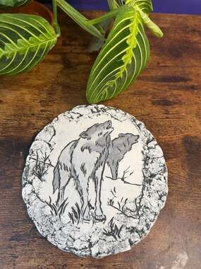 Vintage Stan Langtwait Mount St. Helens Ash Howling Wolf Endangered Species Wall